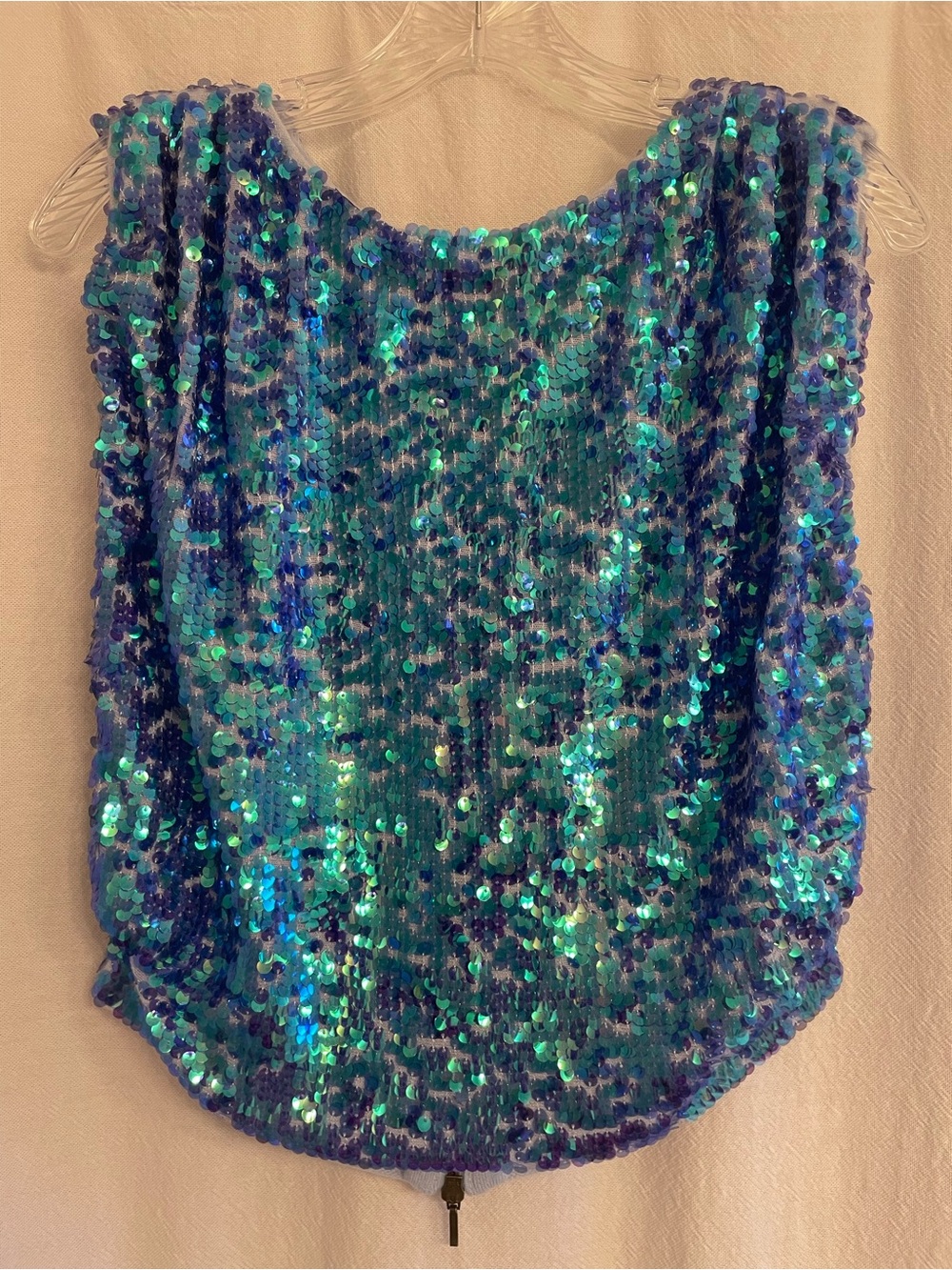 Pilcro Iridescent Blue-Green Sequin Sleeveless Top, size small